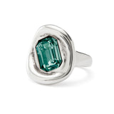 UNOde50 Ser Valiente Silver-Plated Green Crystal Ring - Size 8.5