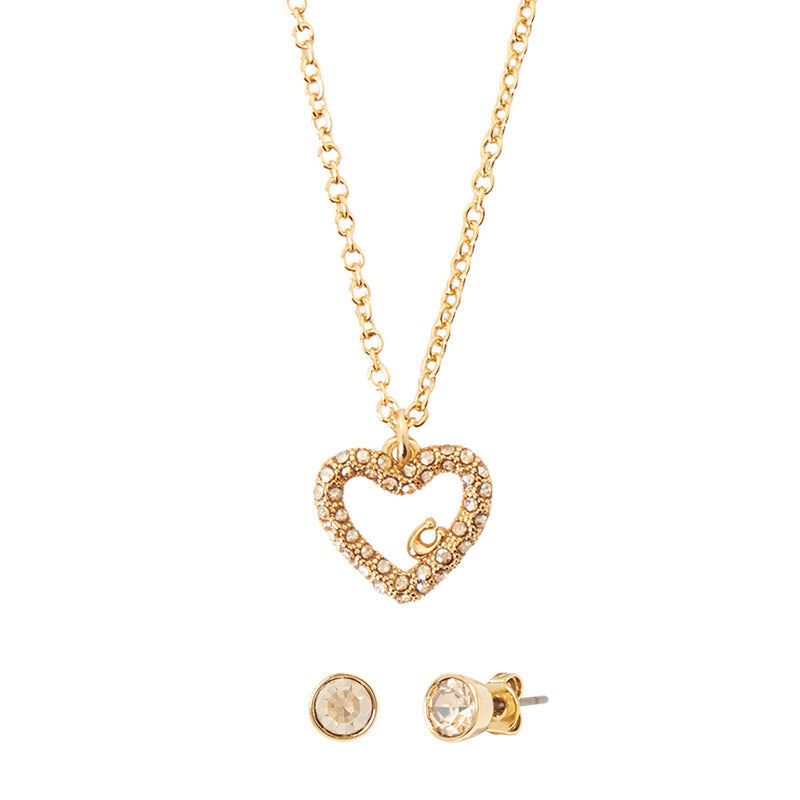 Coach Heart Pavé Pendant Necklace and Earring Boxed Set