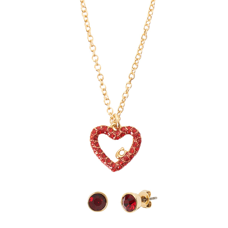 Coach Heart Pavé Pendant Necklace and Earring Boxed Set