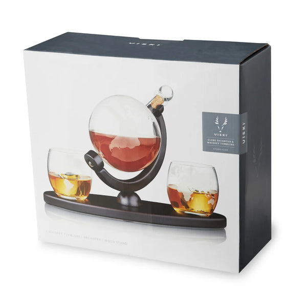 Viski Globe Decanter & Whiskey Tumbler Set - 3 pk
