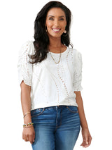 Democracy Womens Ruched Elbow Sleeve Scoop Neck Knit Top