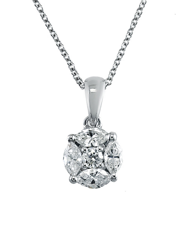 Effy 14K White Gold Diamond Cluster Pendant Necklace