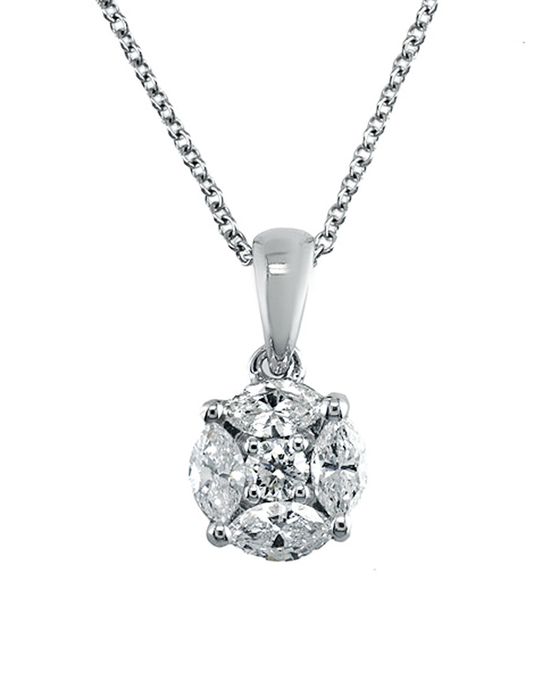 Effy 14K White Gold Diamond Cluster Pendant Necklace