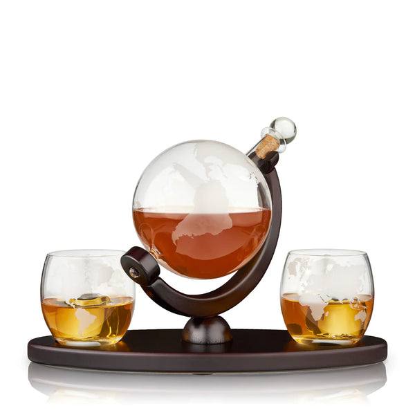 Viski Globe Decanter & Whiskey Tumbler Set - 3 pk