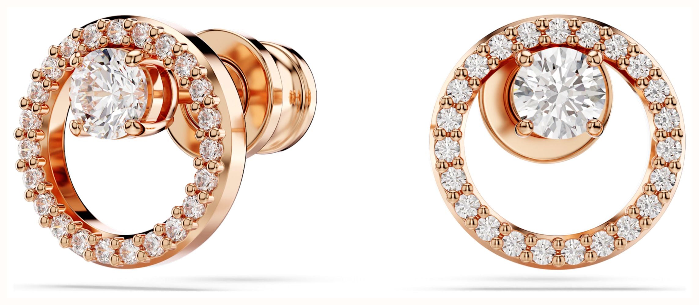 Swarovski Constella Stud Earrings - Round Cut, White, Rose Gold-Tone Plated