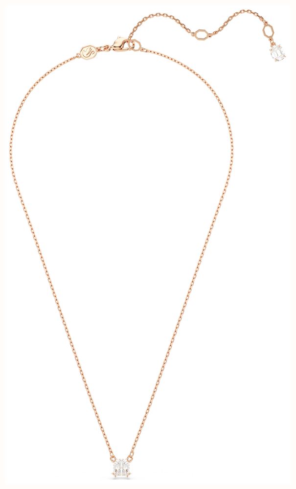 Swarovski Stilla Attract Pendant Necklace - Squar Cut, White, Rose-Gold Plated