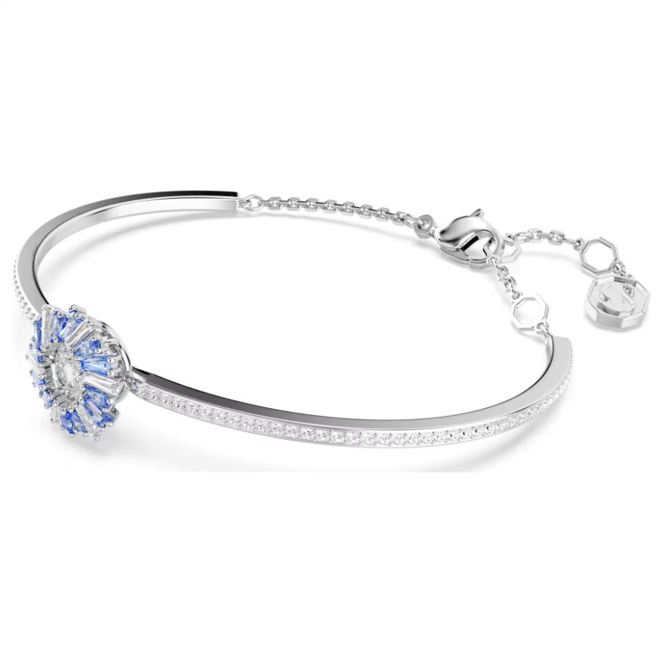 Swarovski Idyllia Bangle Bracelet - Flower, Blue, Rhodium Plated