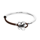 UNOde50 Semi-Rigid Silver & Brown Leather Butterfly Bracelet - Large