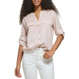 Calvin Klein Womens Printed CDC Roll Sleeve Top