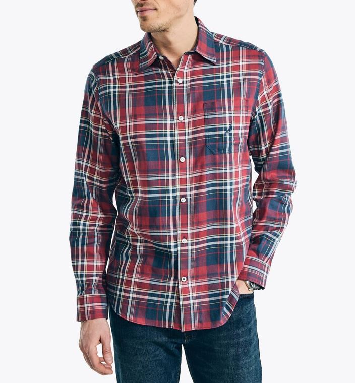 Nautica Mens Sustainably Crafted Plaid Long Sleeve Shirt