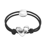 UNOde50 Black Elastic Thread Silver Heart Charm Bracelet - Medium
