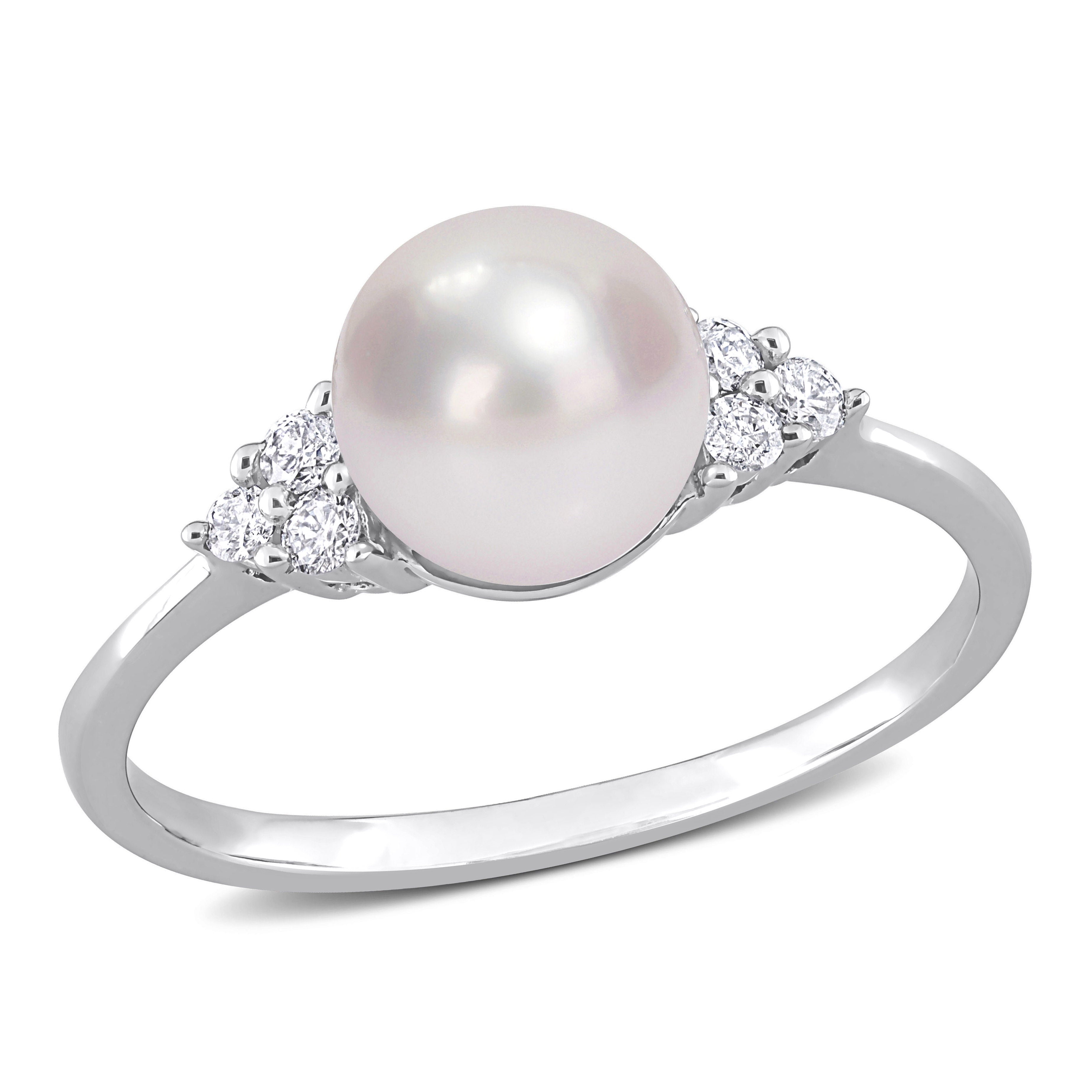 Sofia B Cultured Freshwater Pearl And 1/8 CT TW Diamond Ring - Size 7