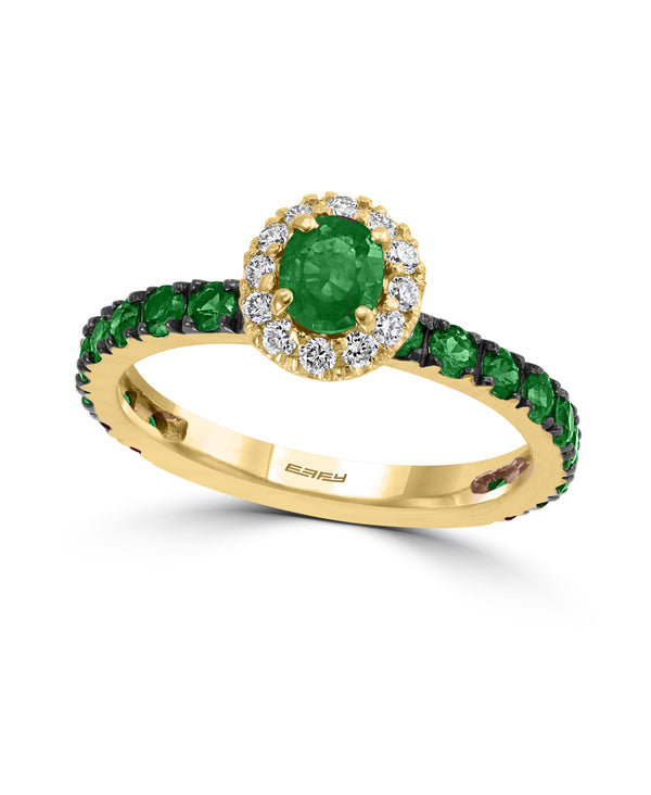 Effy 14K Yellow Gold Emerald Wrap & Diamond Halo Ring