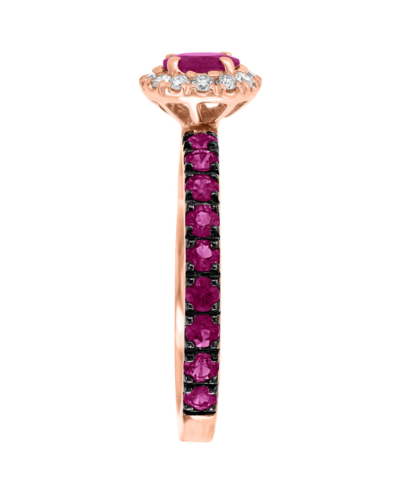 Effy 14K Rose Gold Ruby & Diamond Halo Ring
