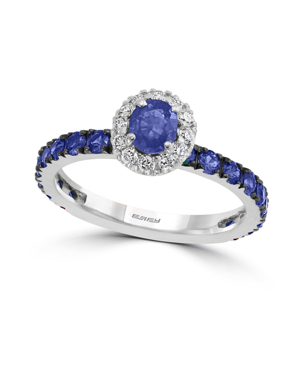 Effy 14K White Gold Sapphire & Diamond Halo Ring