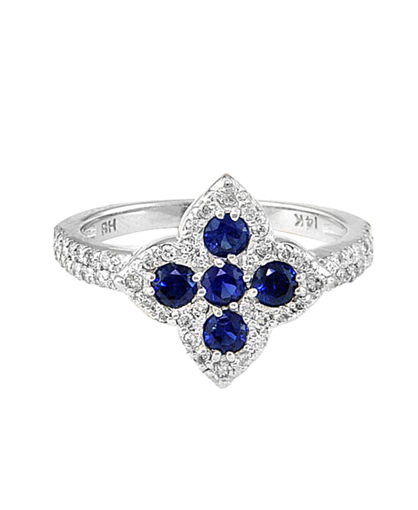 Effy 14K White Gold Sapphire & Diamond Petal Halo Ring