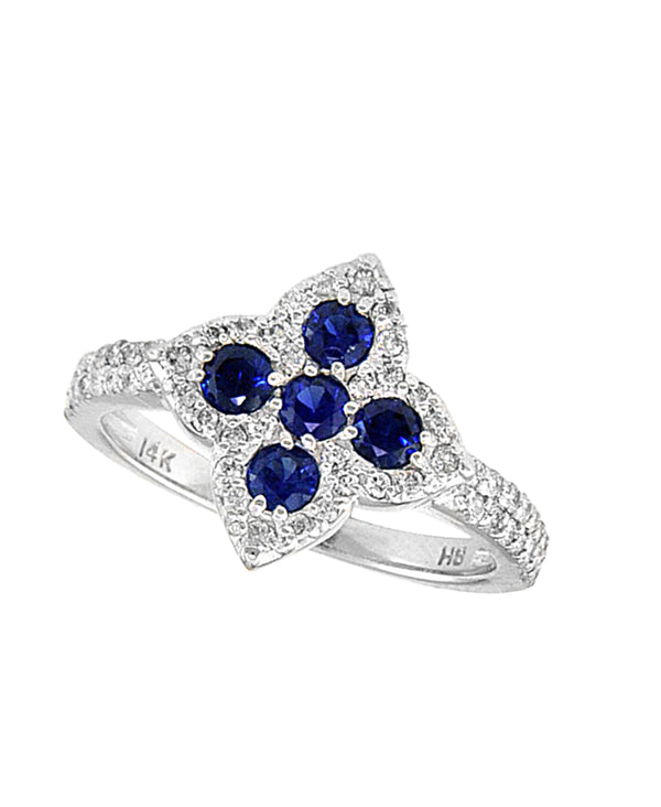 Effy 14K White Gold Sapphire & Diamond Petal Halo Ring