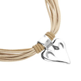 UNOde50 Beige Silk & Leather Thread Silver Heart Charm Necklace