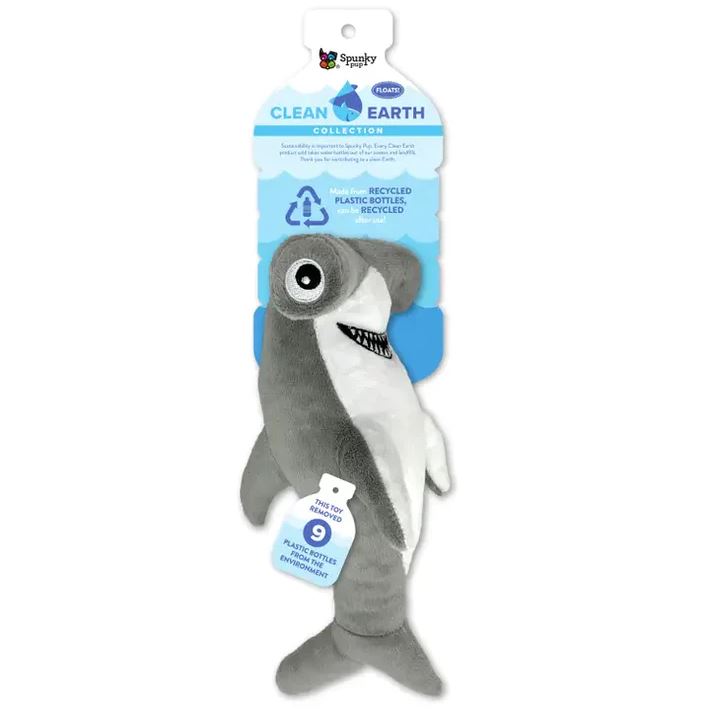 Spunky Pup Clean Earth Hammerhead Shark Plush Dog Toy