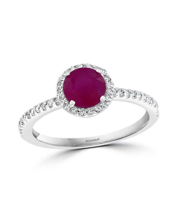 Effy 14K White Gold Natural Ruby & Diamond Ring - Size 7