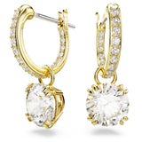 Swarovski Stilla Drop Earrings - Round cut, White, Gold-tone plated