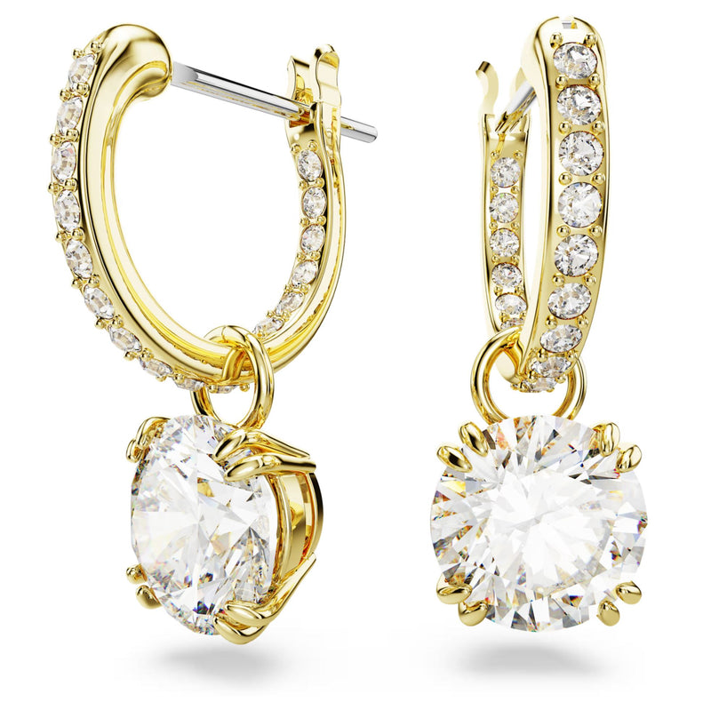 Swarovski Stilla Drop Earrings - Round cut, White, Gold-tone plated