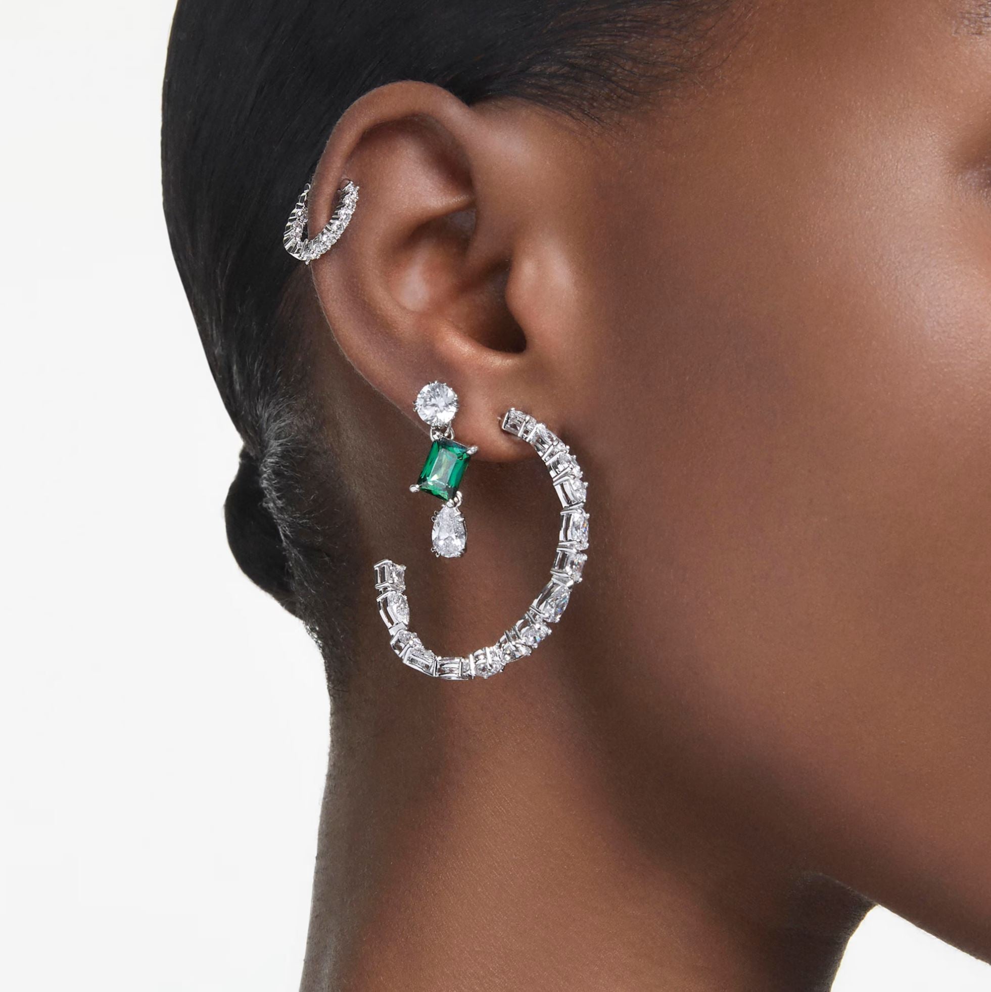 Swarovski Mesmera Drop Earrings - Mixed cuts, Green, Rhodium plated