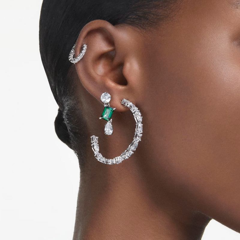 Swarovski Mesmera Drop Earrings - Mixed cuts, Green, Rhodium plated