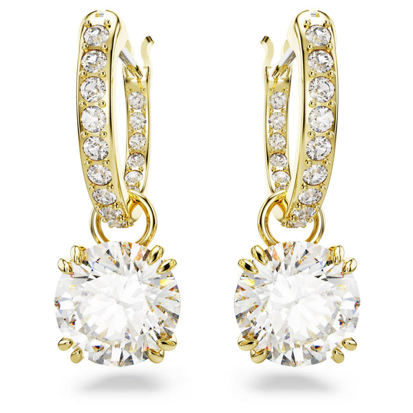 Swarovski Stilla Drop Earrings - Round cut, White, Gold-tone plated