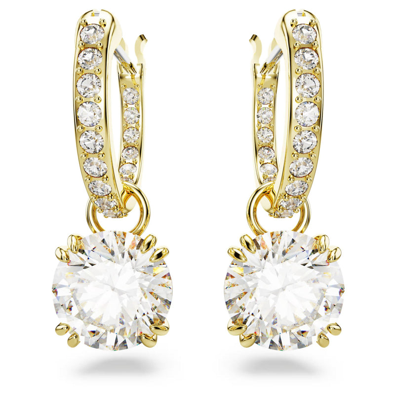 Swarovski Stilla Drop Earrings - Round cut, White, Gold-tone plated