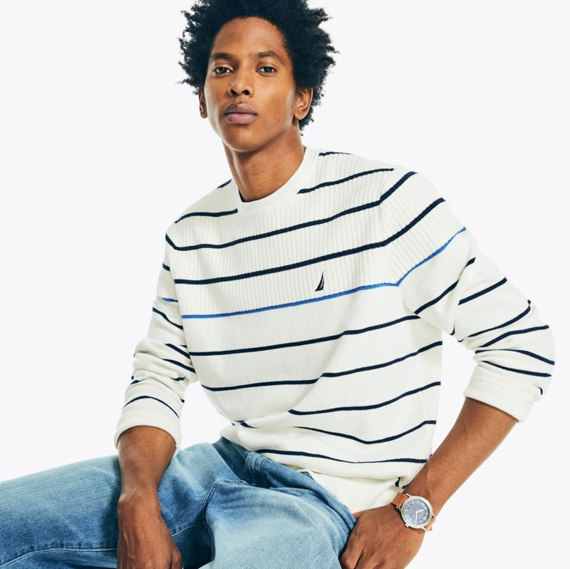 Nautica Mens Striped Textured Crewneck Sweater – ShopCGX