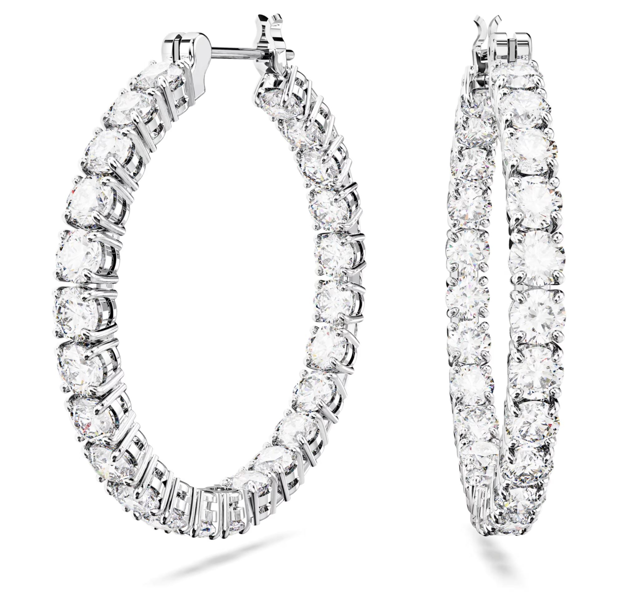 Swarovski Matrix Hoop Earrings - Round cut, White, Rhodium plated