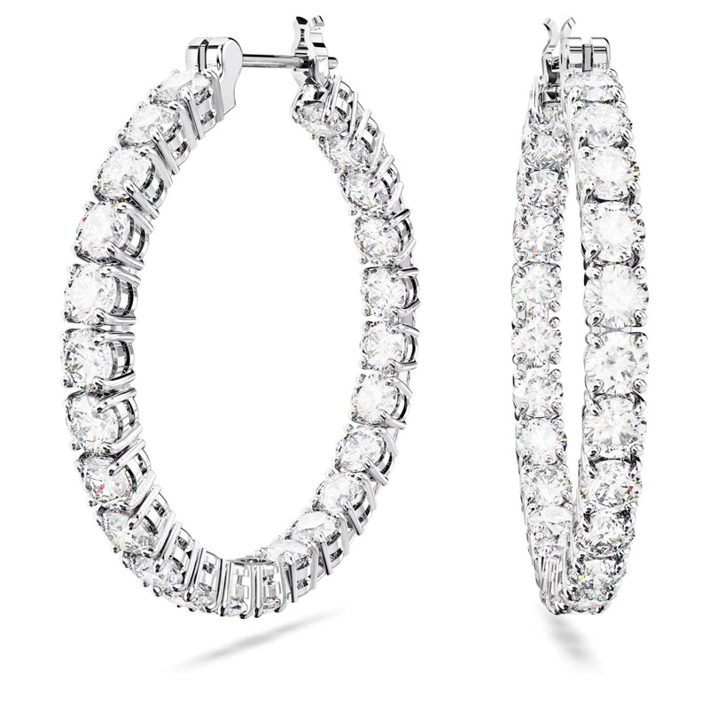 Swarovski Matrix Hoop Earrings - Round cut, White, Rhodium plated