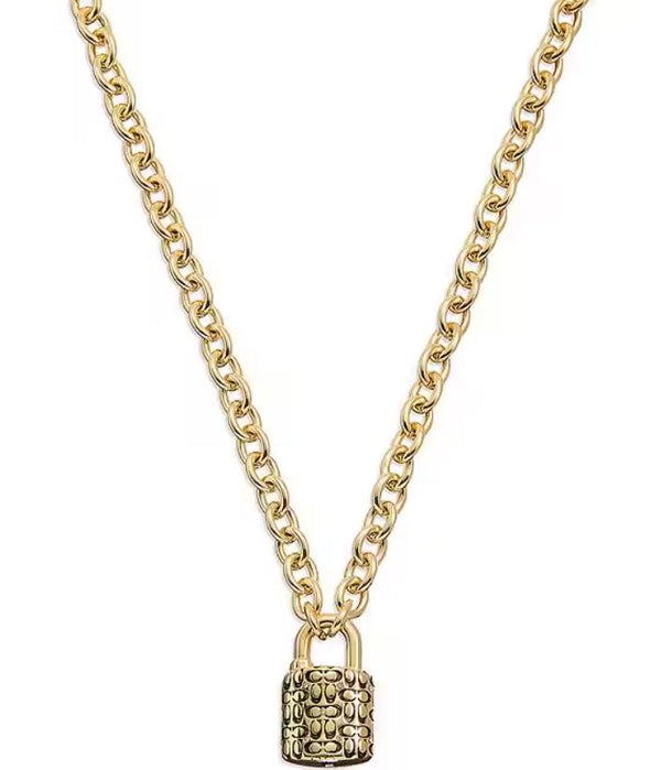 Coach Quilted Padlock Short Pendant Necklace - Gold-Plated