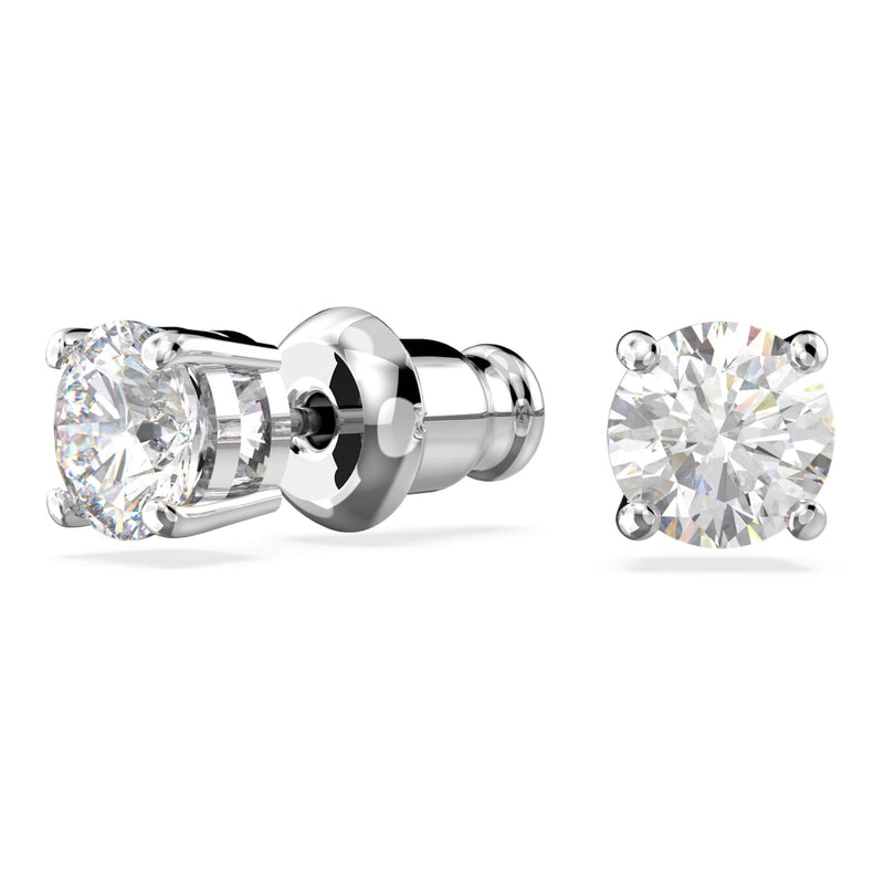 Swarovski Stilla Attract Stud Earrings - Round cut, White, Rhodium plated