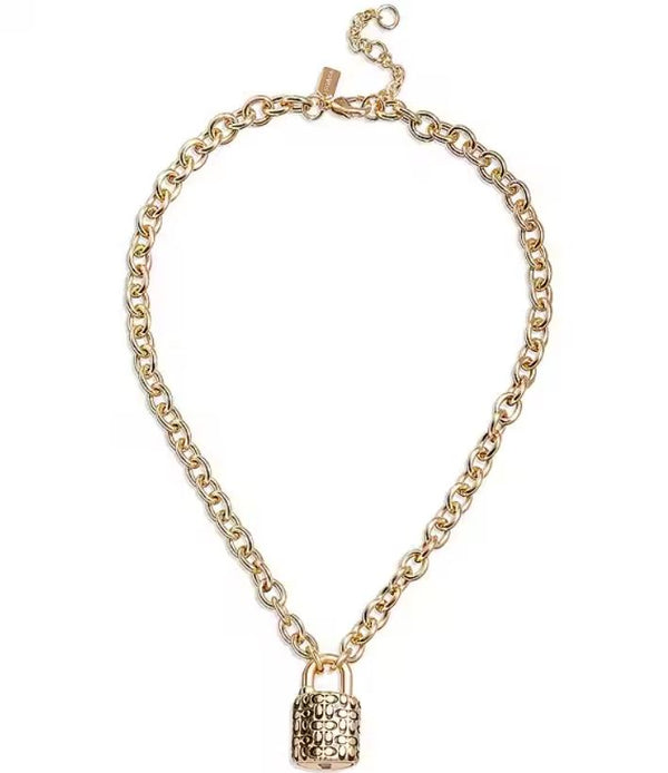 Coach Quilted Padlock Short Pendant Necklace - Gold-Plated