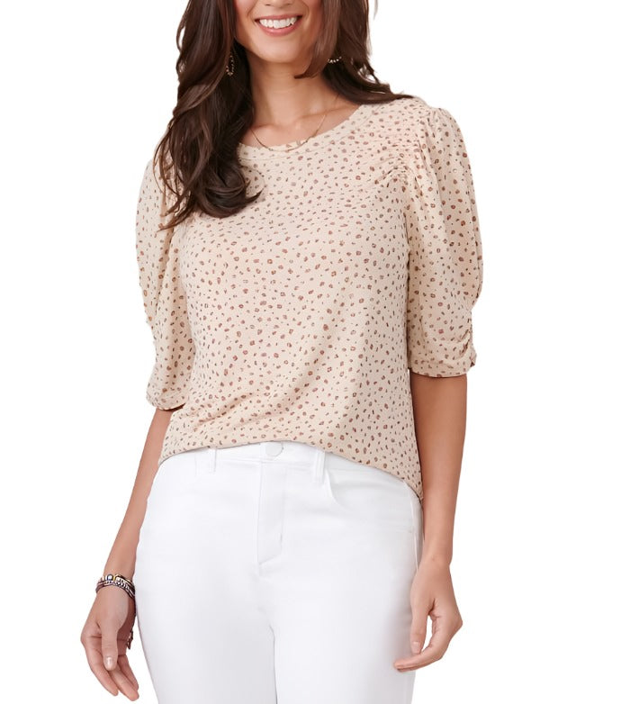 Democracy Womens Elbow Puff Sleeve Scoop Neck Knit Top