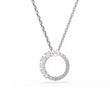 Swarovski Matrix Pendant Necklace - Crystal Pearl, Round Cut, White, Rhodium Plated