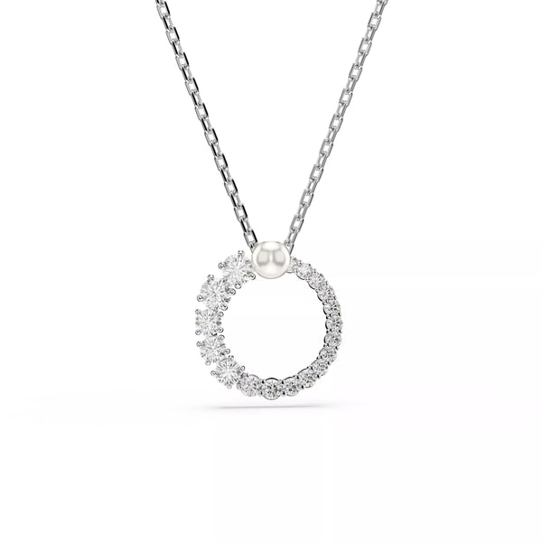 Swarovski Matrix Pendant Necklace - Crystal Pearl, Round Cut, White, Rhodium Plated