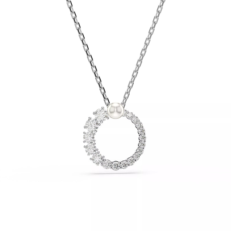 Swarovski Matrix Pendant Necklace - Crystal Pearl, Round Cut, White, Rhodium Plated