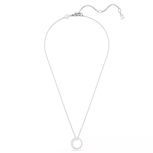 Swarovski Matrix Pendant Necklace - Crystal Pearl, Round Cut, White, Rhodium Plated