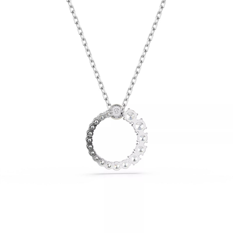 Swarovski Matrix Pendant Necklace - Crystal Pearl, Round Cut, White, Rhodium Plated