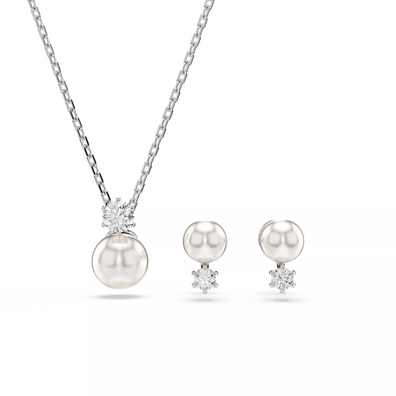 Swarovski Matrix Set - Crystal Pearl, Round Cut, White, Rhodium Plated