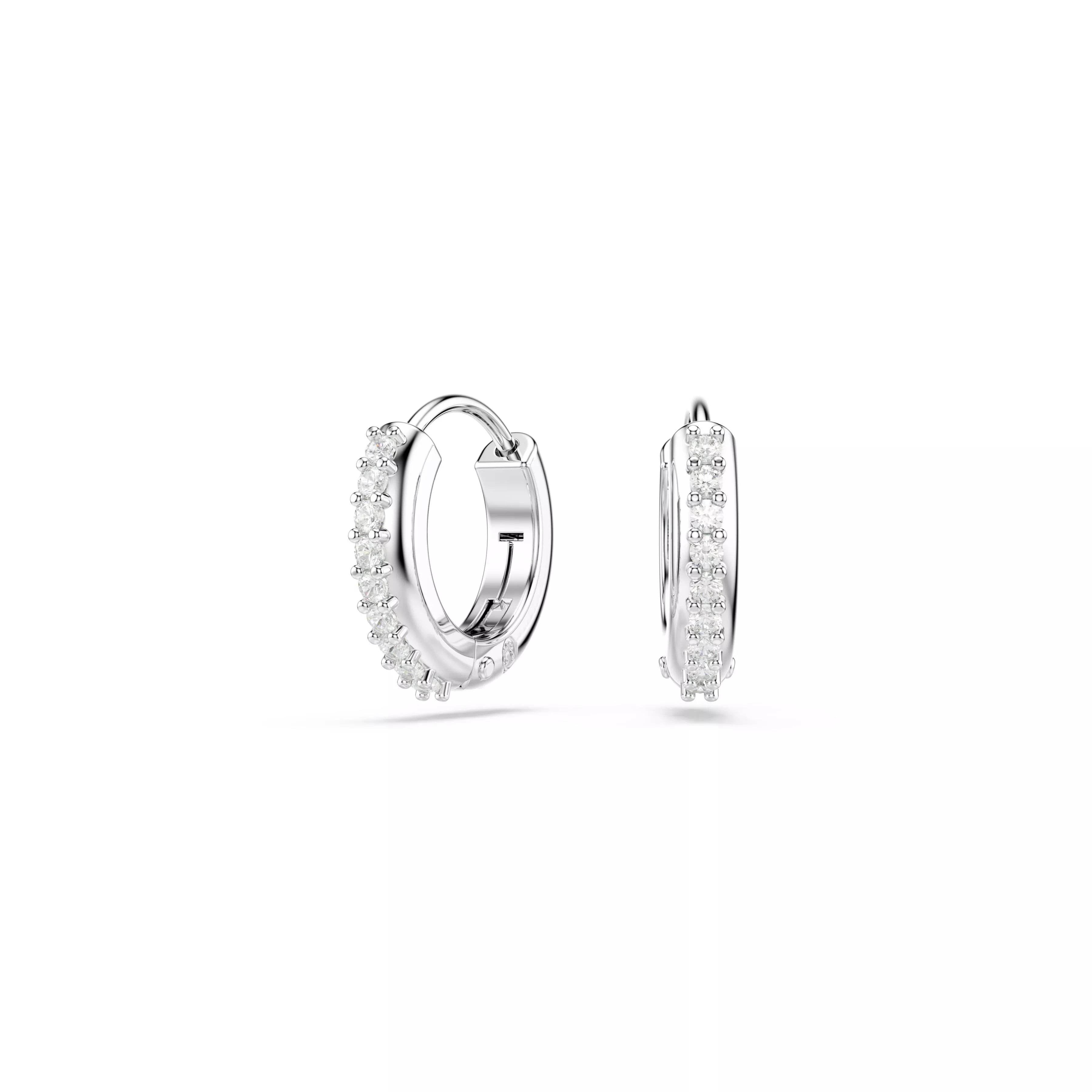 Swarovski Matrix Hoop Earrings - Round Cut, White, Rhodium Plated