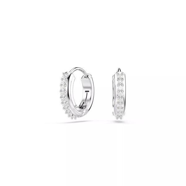 Swarovski Matrix Hoop Earrings - Round Cut, White, Rhodium Plated