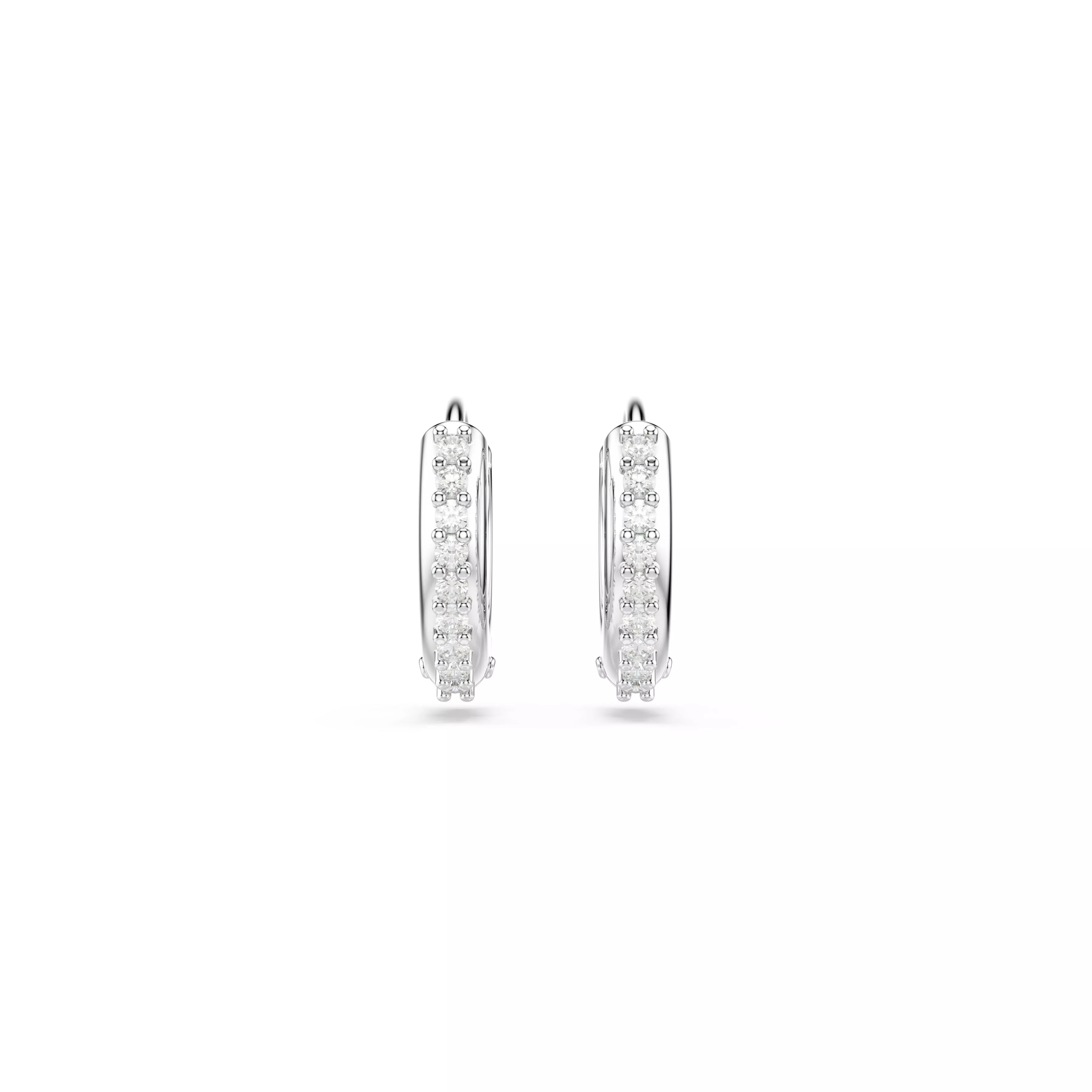 Swarovski Matrix Hoop Earrings - Round Cut, White, Rhodium Plated