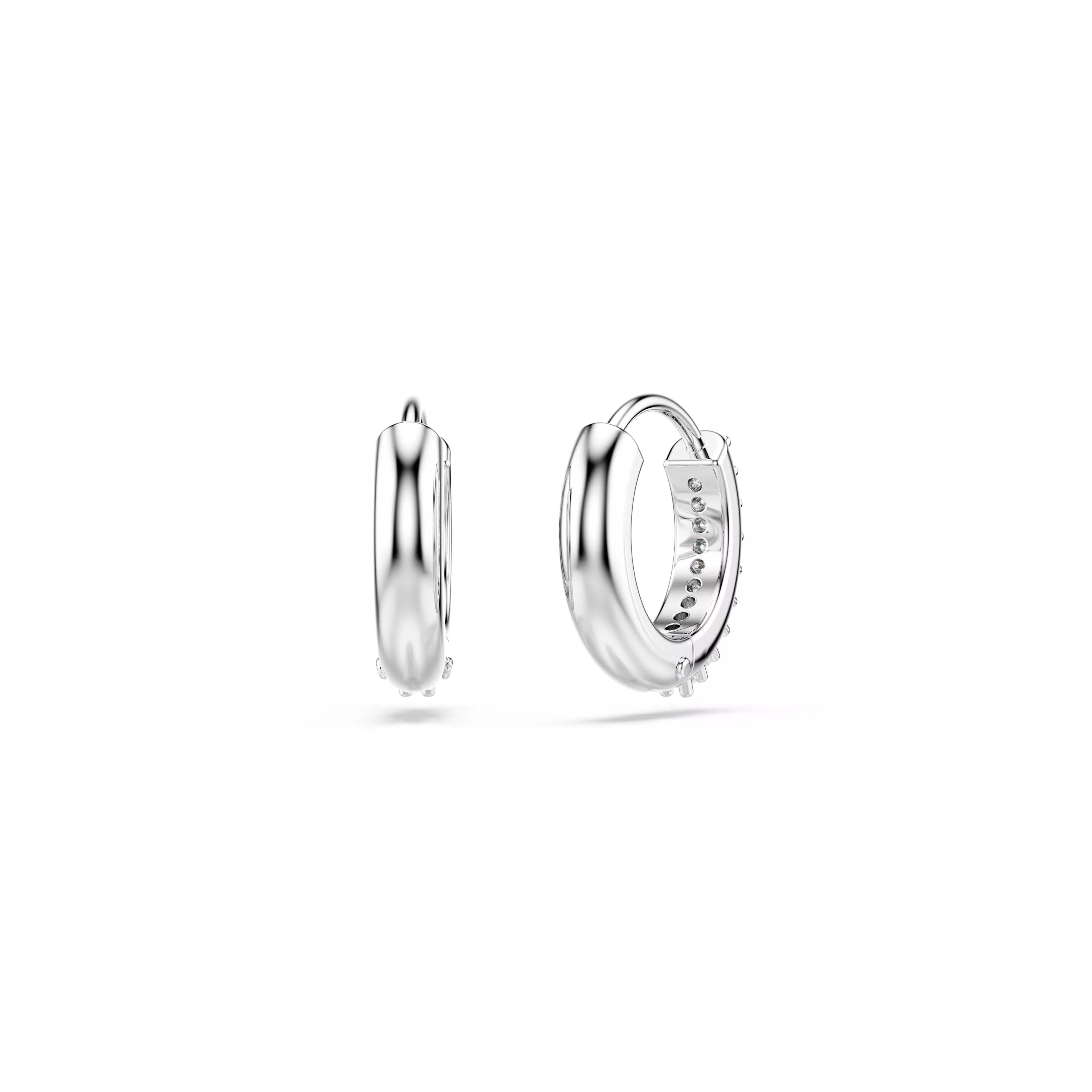 Swarovski Matrix Hoop Earrings - Round Cut, White, Rhodium Plated