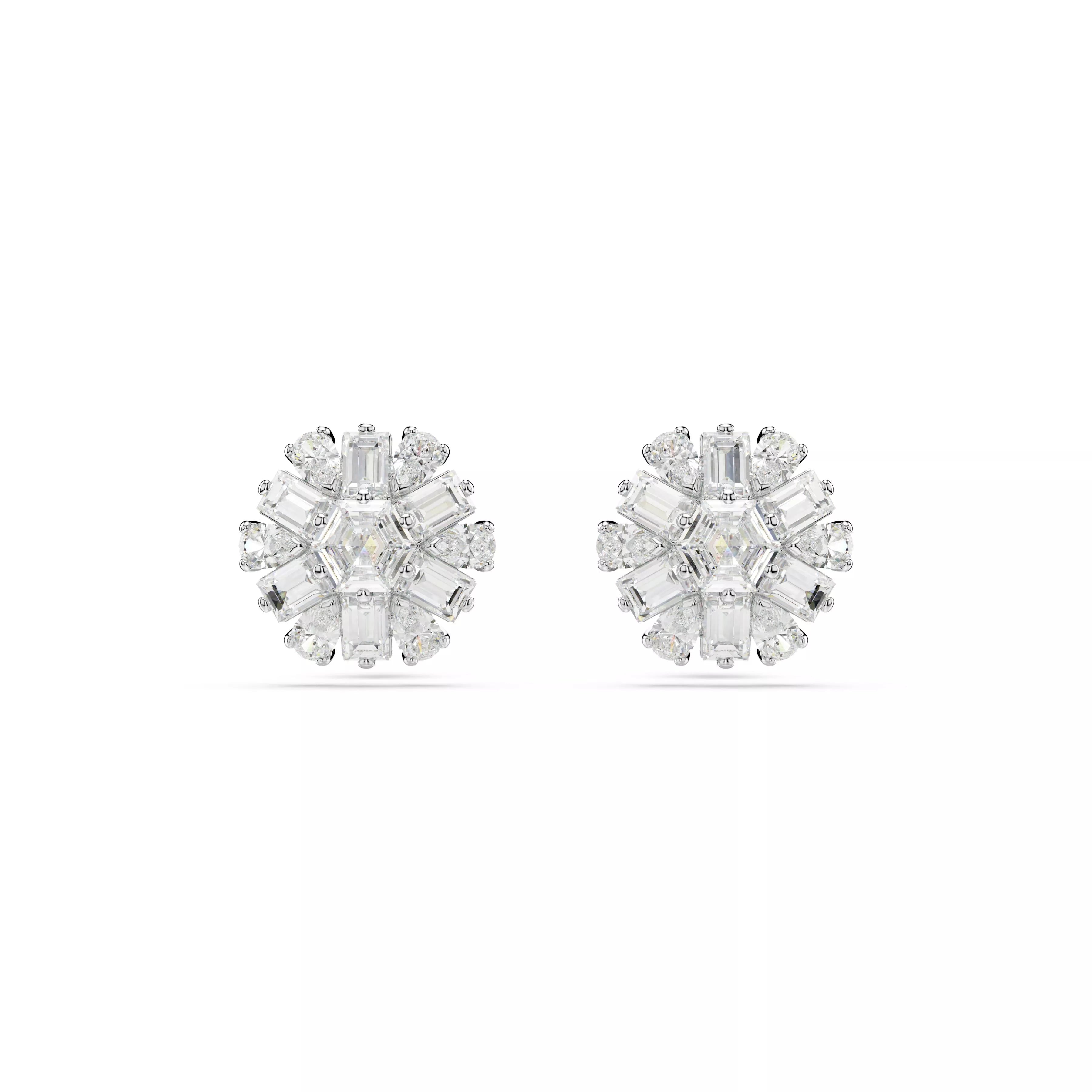 Swarovski Idyllia Stud Earrings - Mixed Cuts, Snowflake, White, Rhodium Plated