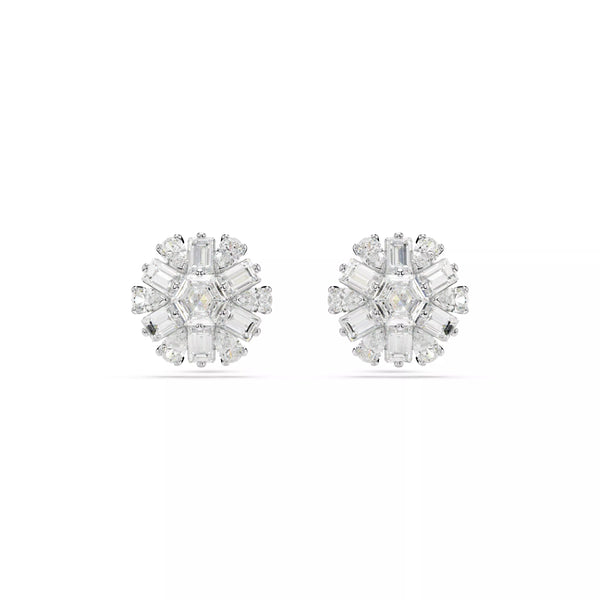 Swarovski Idyllia Stud Earrings - Mixed Cuts, Snowflake, White, Rhodium Plated