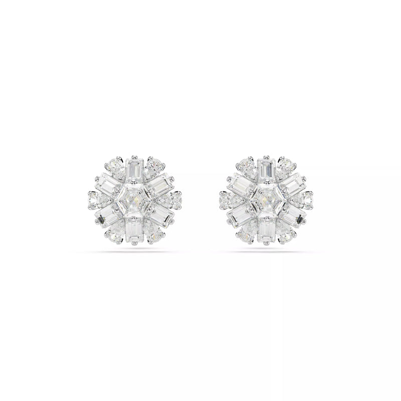 Swarovski Idyllia Stud Earrings - Mixed Cuts, Snowflake, White, Rhodium Plated